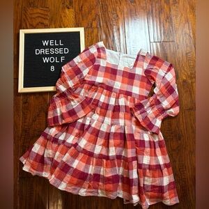 Well Dressed Wolf Red and White Checkered Kids Dress